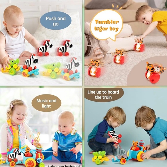 New Red and Yellow Musical Toy Car Set with Animal Designs - Picture 9 of 11